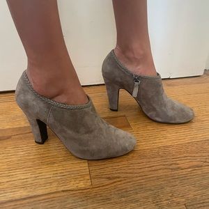 Tahari suede Rosalee booties with braid detail